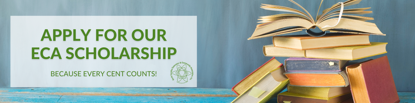 Apply for Our ECA Scholarship banner with pile of books