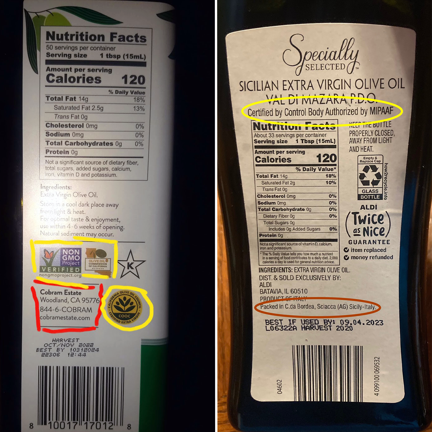 comparing oils' labels