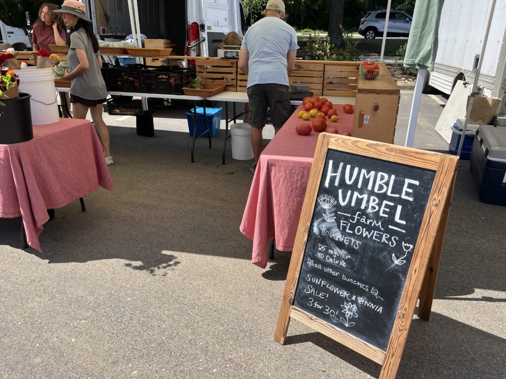 Humble Umbel farm sign at Chapel Hill Farmers' Market. 